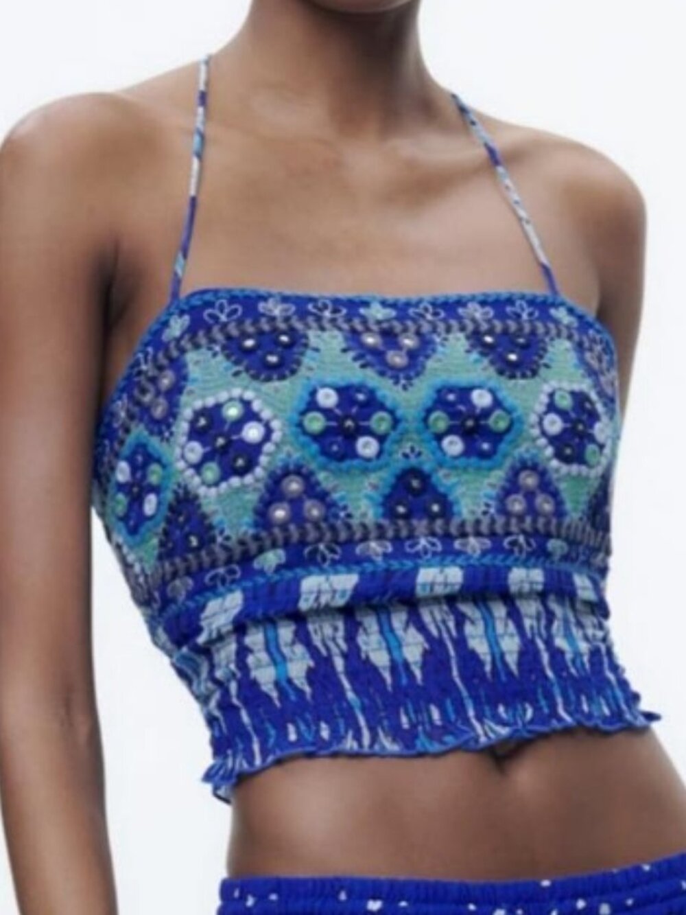 Zara Bohemian-Style Printed Halter Crop Top Size Medium